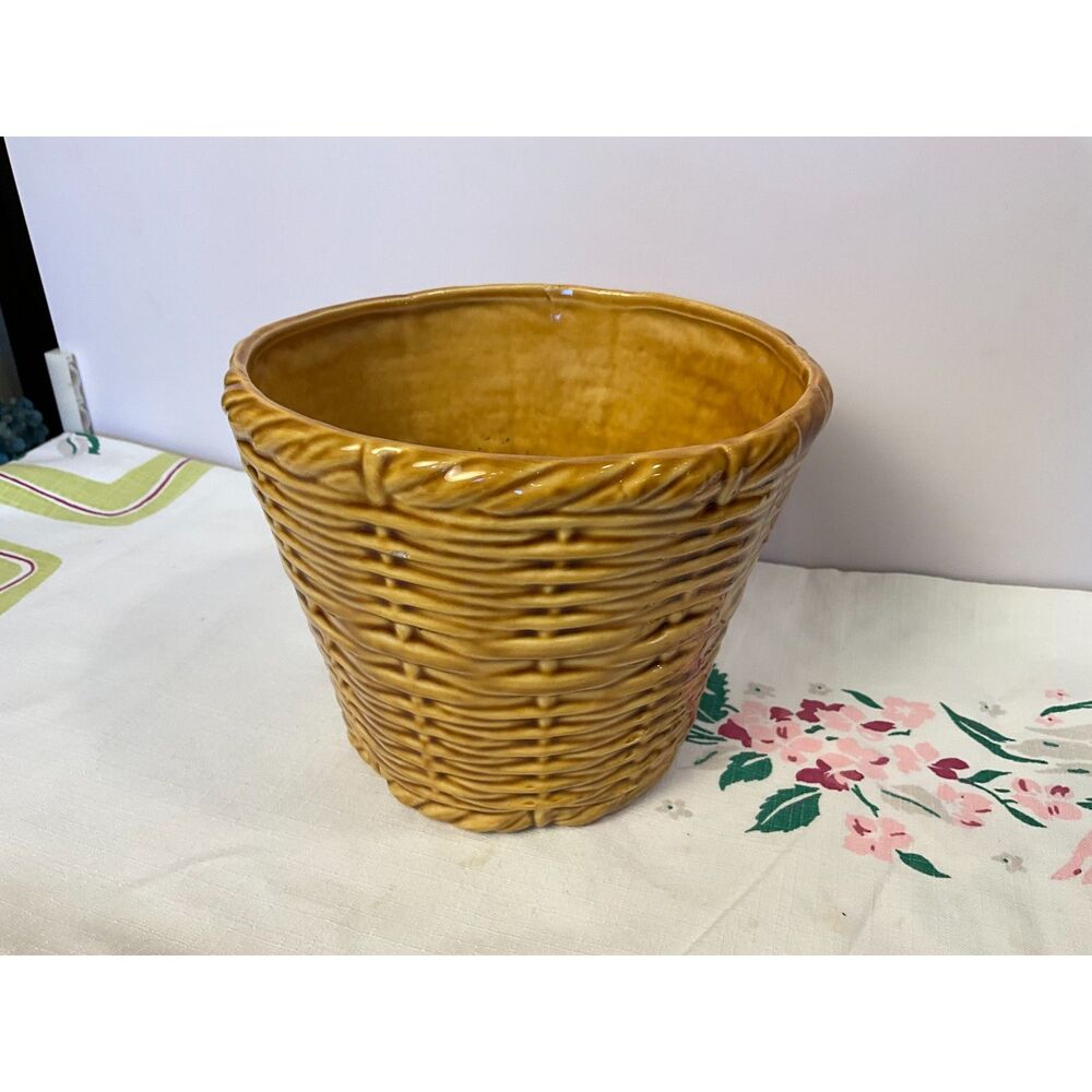 Ceramic Planter Wicker Basket design flower pot vintage